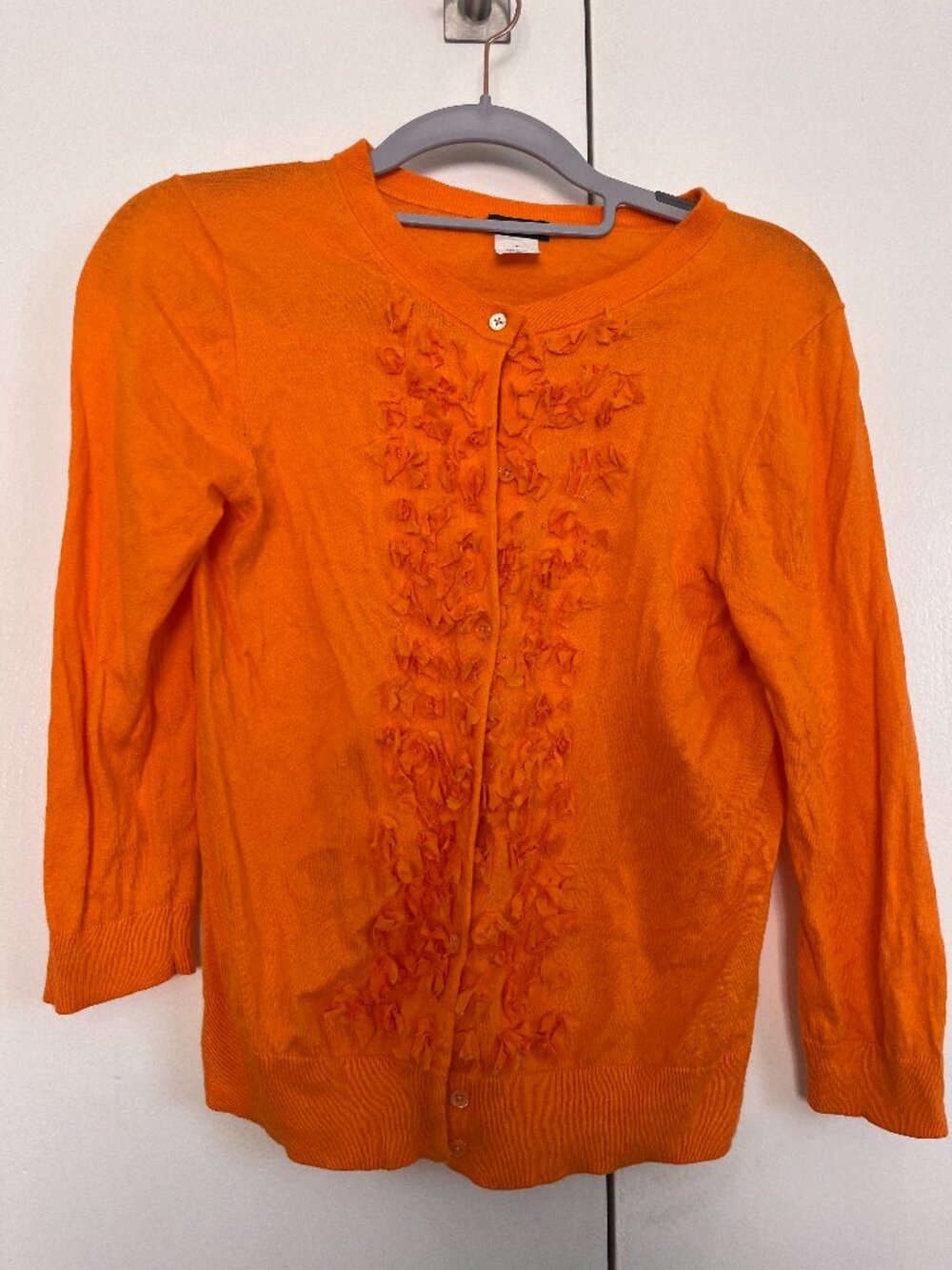 J Crew, cotton/cashmere orange cardigan — size S